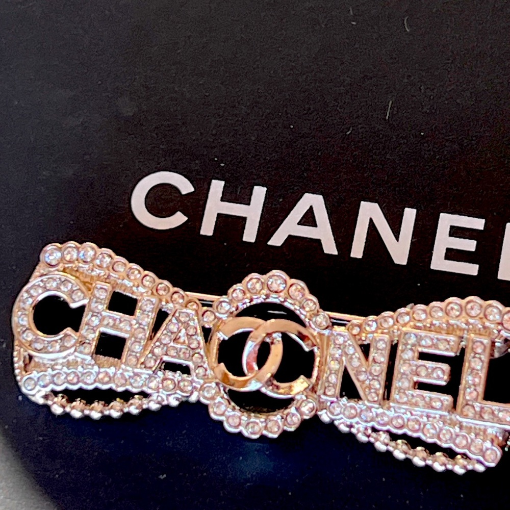 Crystal Chanel Bow Brooch w/CC in the center